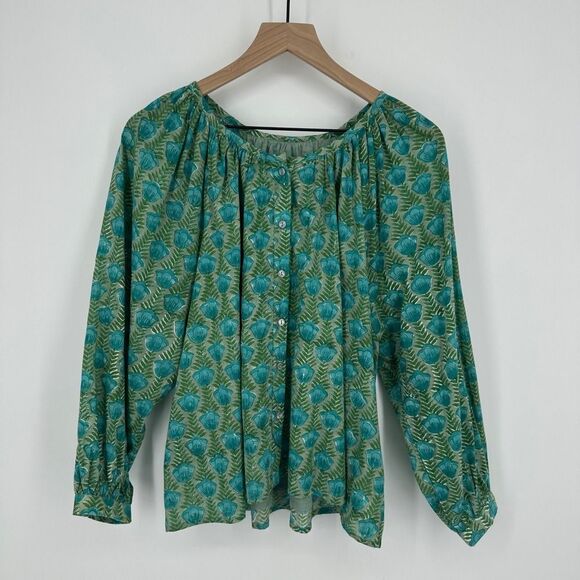 Emerson Fry india collection top womens medium green blue frances frida blouse - Picture 2 of 10